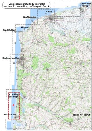 Les secteurs d'étude du littoral 62 - Secteur 9 : Pointe nord du Touquet - Berck